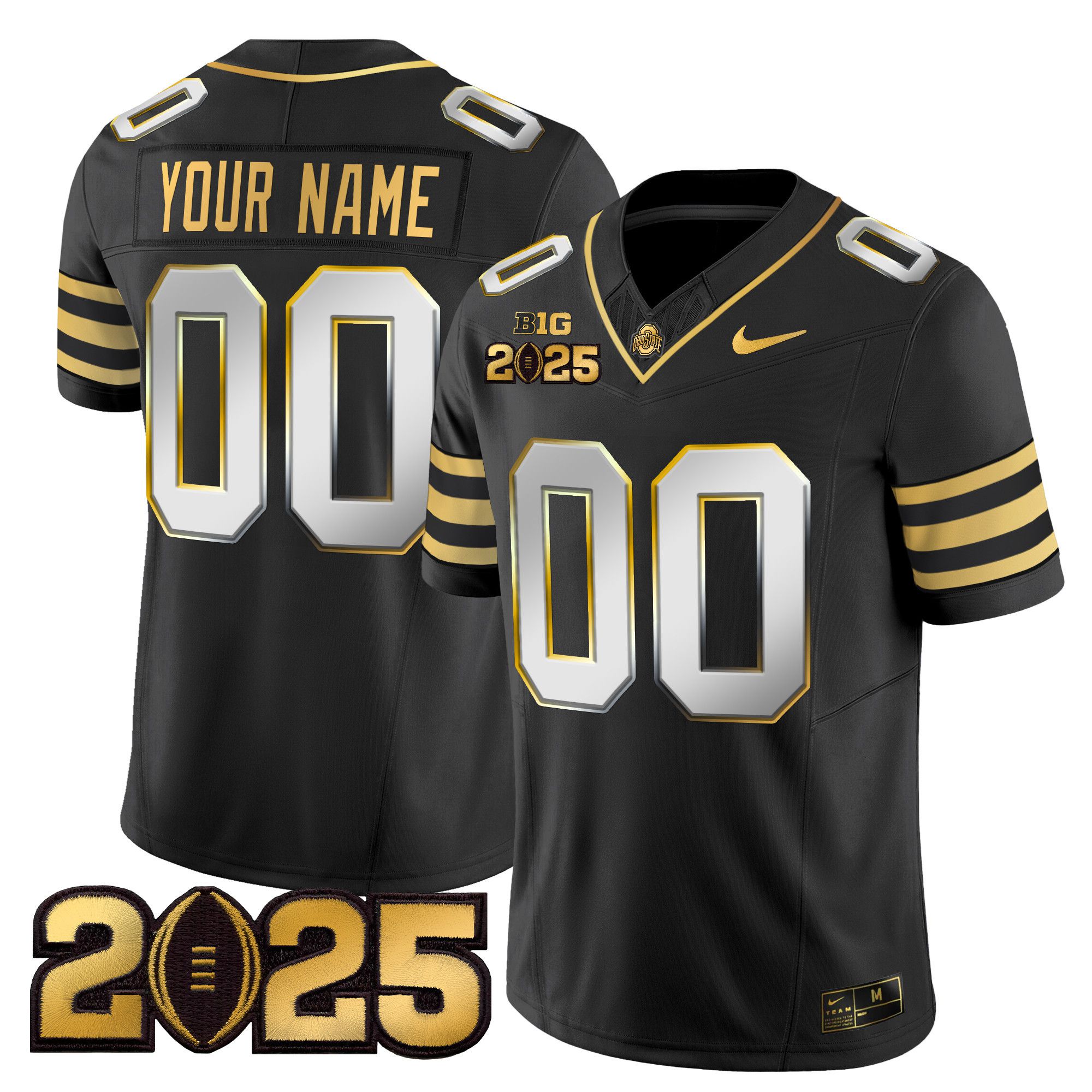 Men Ohio State Buckeyes Black 2025 CFP Final Patch Gold Vapor Limited Custom NCAA Jersey style 2->customized ncaa jersey->Custom Jersey
